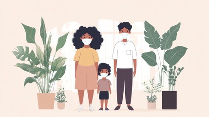 Diverse Family in Natural Light with Safety Masks