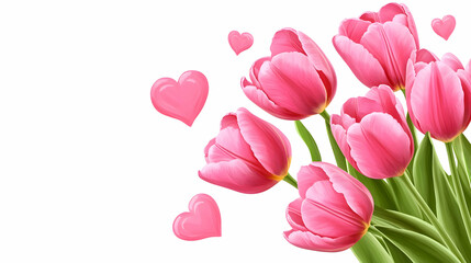 A vibrant bouquet of pink tulips surrounded by playful hearts, capturing the essence of affection