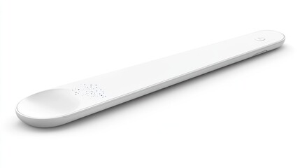 A sleek white handheld device with a rounded end and a small button. Possibly a portable scanner, flashlight, or beauty tool.