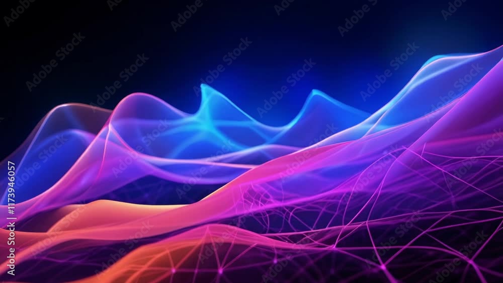 Aufkleber Abstract colorful waves are flowing over a dark plexus network, creating a beautiful and dynamic visual representation of energy, technology, or communication