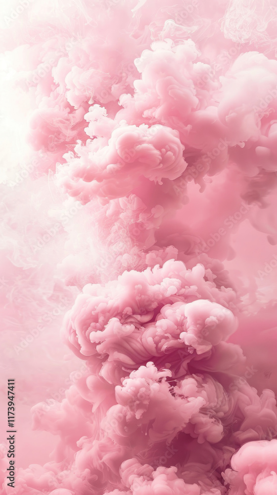 Poster abstract composition of pink clouds, smoothly spreading and twisting with each other.