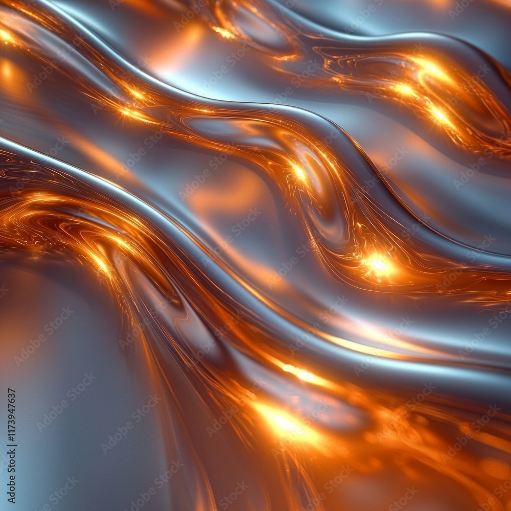 Poster abstract design features smooth metallic lines in glowing silver and gold creating elegant backdrop 