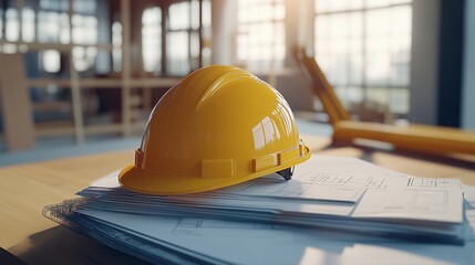 Construction Safety with Yellow Hard Hat at Industrial Worksite