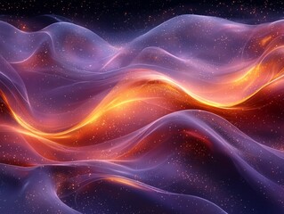 Illuminated ribbons in soft purple and gold meander across dark starry sky creating captivating fantasy environment perfect for various creative projects.