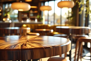 Obraz premium Warm cafe with natural wooden decor representing comfort, style, coziness, and warmth