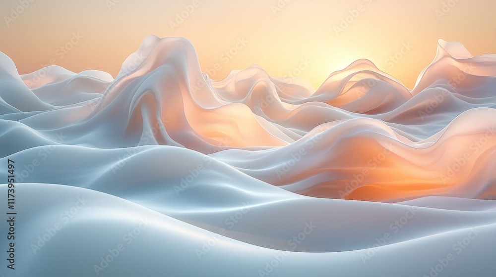 Poster delicate glowing lines ripple like waves in professional minimalist background. soft white and paste