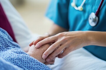 Obraz premium Doctor comforts patient during recovery in hospital setting with compassionate touch and care