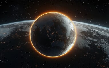 Obraz premium Photorealistic Earth from Space High Contrast Dramatic Lighting Stars Orbit Illustration