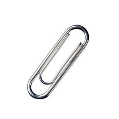 Silver paper clip on a white isolated background.