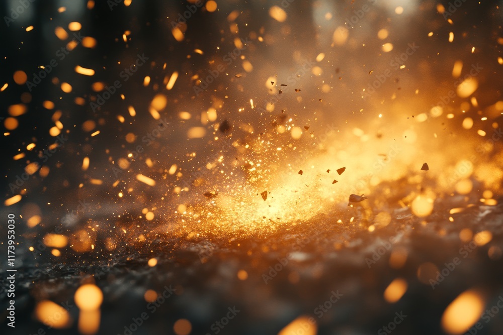 Poster sparks and particles illuminate the air in a dynamic display of energy and movement during a vibrant