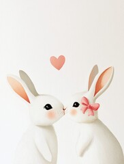 Fototapeta premium Adorable bunnies sharing a sweet moment with a heart symbol above.