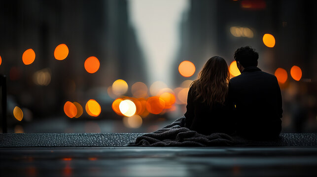 Couple enjoys a romantic moment at the top of a Ferris wheel during a vibrant evening at the amusement park