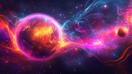 Obraz premium Fiery planet engulfed in cosmic nebula.