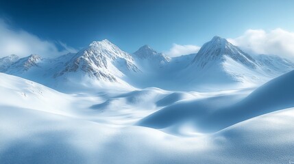 Striking landscape of snow-capped mountains against a clear blue sky. Snow-capped mountains in a tranquil landscape and serene beauty.