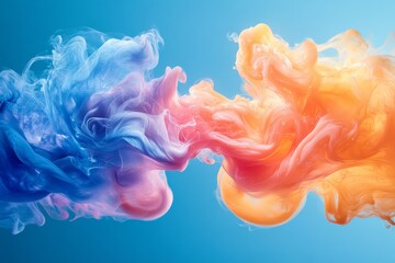 Fototapeta premium Colorful swirling smoke formations creating a mesmerizing abstract display against a blue background