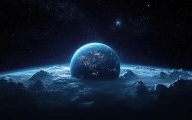 Earth from Space in Stunning Detail with Blue Glow and Starry Sky