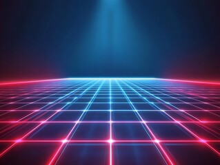Abstract Grid Pattern With Neon Red And Blue Lights