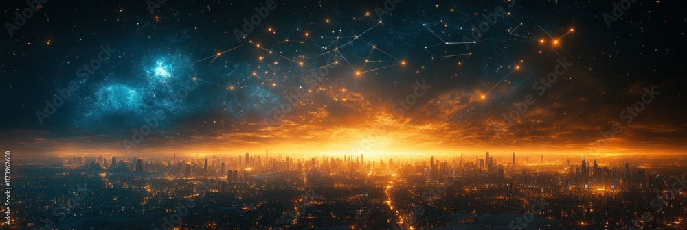 Poster futuristic blue hologram globe with global map and glowing ai communication networks