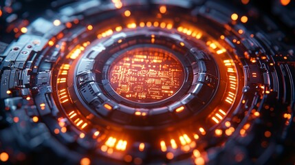 Sleek and high tech Wheel of Fortune features holographic displays and LED lights surrounded minimalistic setting cool toned lighting and neon accents for cutting edge ambiance.