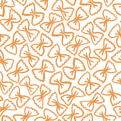 Hand drawn farfalle pasta seamless pattern. Italian pasta design for textile, fabric, wrapping paper