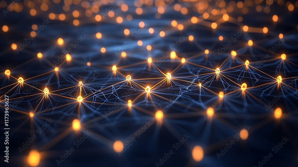 Poster illuminated network nodes forming a complex web
