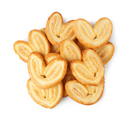 Tasty french palmier cookies isolated on white, top view