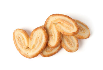 Tasty french palmier cookies isolated on white, top view