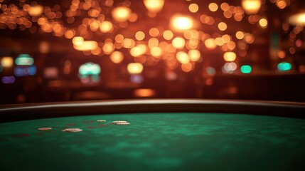 Poker Table Background in Casino Atmosphere Blurred Bokeh Lights