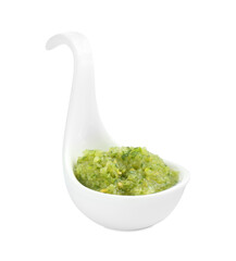 Delicious homemade green salsa isolated on white
