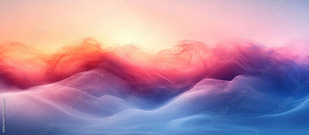 Poster warm red and cool blue gradient abstract artwork with soft ambient light and minimalistic design