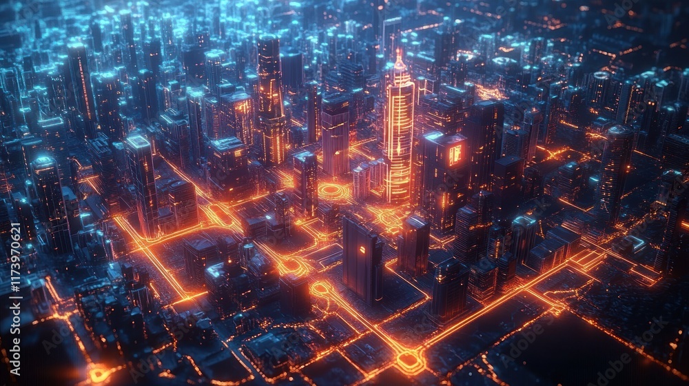 Poster futuristic cityscape geospatial mapping for location intelligence and navigation