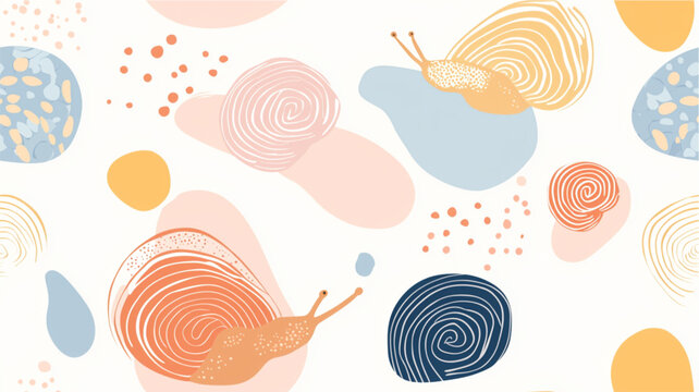 Abstract pastel snail pattern illustration in modern minimalist style