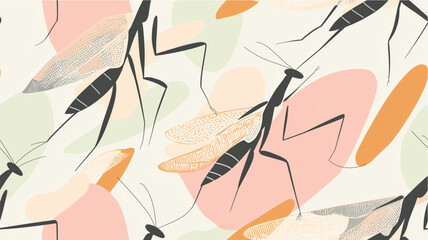 Minimalist abstract flat illustration of mantises in pastel colors