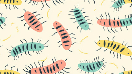 Centipedes seamless pastel pattern with minimalist modern flat design