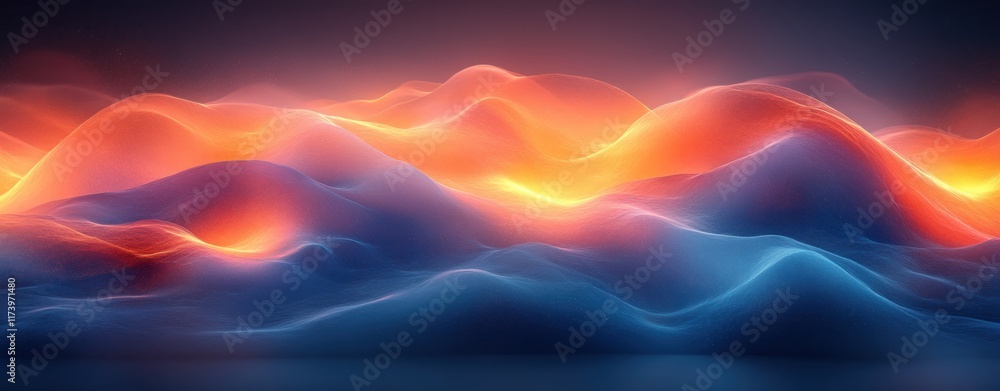 Poster abstract glowing gradient background of orange and blue with dark grainy texture and dynamic flow fo