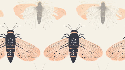 Minimalist pastel pattern of transparent winged cicadas on backdrop