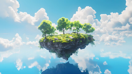 Floating island oasis: a 3d render of a serene skybound landscape. ai generated. Skybound. Illustration