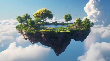 Floating island oasis: a 3d render of a serene skybound landscape. ai generated. Skybound. Illustration