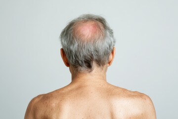 Naklejka premium Middle-aged person exhibiting signs of discomfort with visible rash on back indicating early shingles symptoms