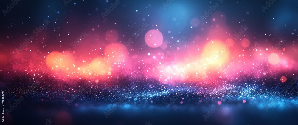 Poster vibrant abstract gradient background with blue and pink hues soft bokeh effects and glowing neon tex