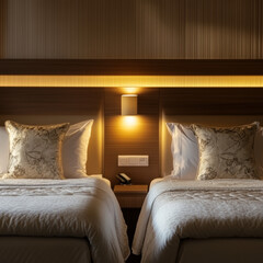  Two neatly made beds with warm
