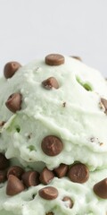 Close-up of creamy mint ice cream with chocolate chips, summer,brown