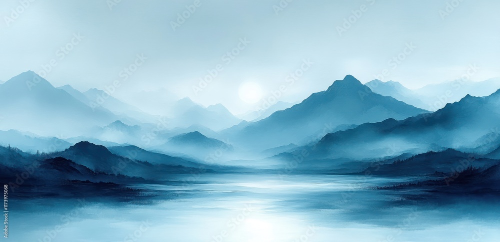 Poster blue gradient abstract landscape tranquil background smooth light noise texture effect design
