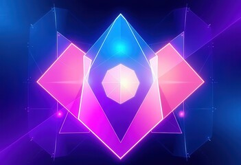 Vibrant geometric patterns illuminate a futuristic landscape with glowing shapes and colors in a mesmerizing display of light