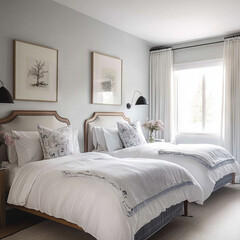  Two neatly made beds with warm