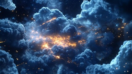 Glowing Clouds in Virtual Technology Background