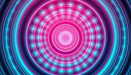 Vibrant concentric circles radiate energy in a mesmerizing digital landscape, blending shades of pink and blue for a captivating visual experience