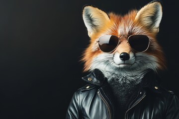 Obraz premium Cool fox in sunglasses exuding confidence, dressed in stylish le