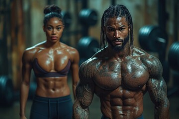 Personal Trainer Demonstrating Arm Workout to Gym Member in Fitness Environment