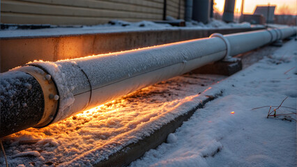 Heating pipes with thermal insulation working efficiently in freezing winter conditions outdoors